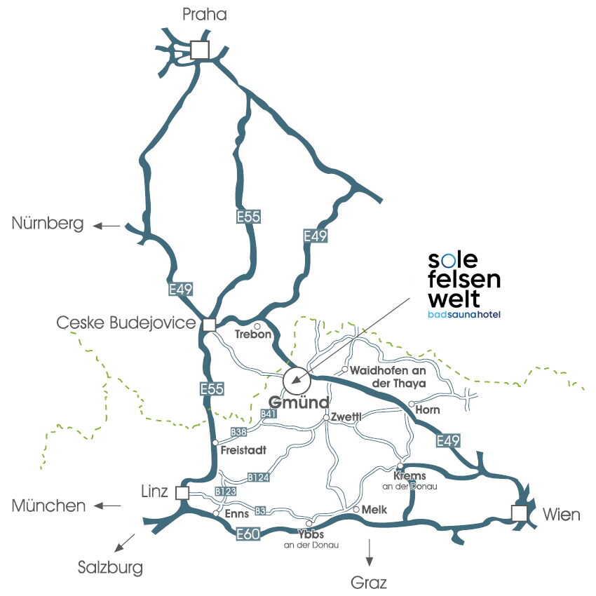 Anfahrtskarte Sole Felsen Welt Gmünd